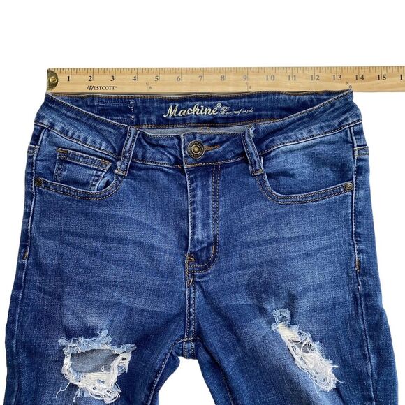 Machine Distressed Stretch Denim Bermuda Shorts Blue Sz 28 - Picture 6 of 14